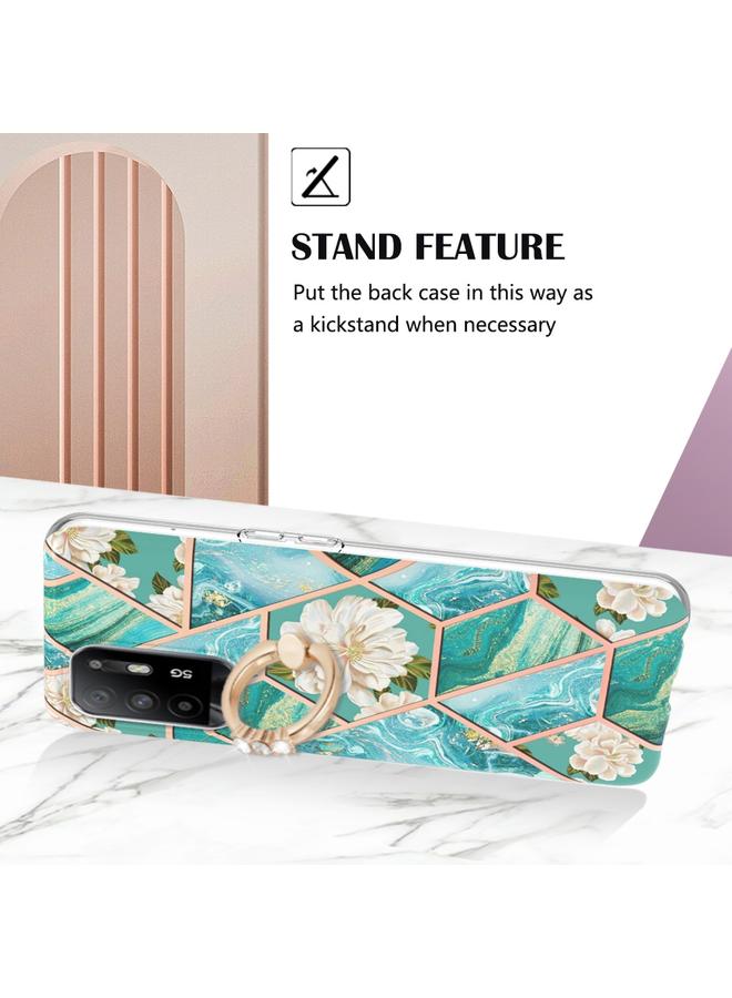 S-TOP Case For OPPO A94 5G / A95 5G Splicing Marble Flower Pattern TPU Ring Holder Case - Image 3