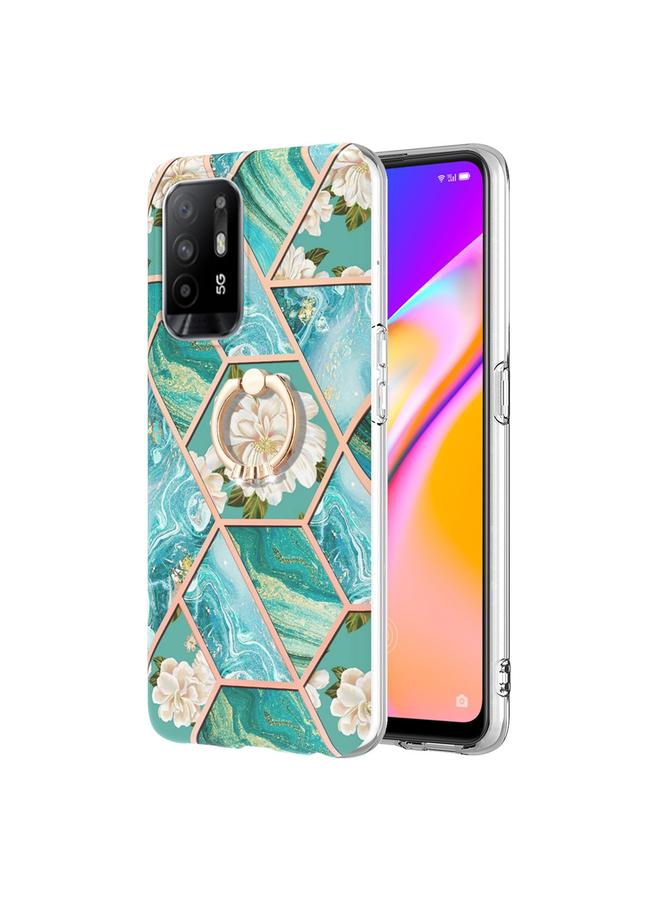 S-TOP Case For OPPO A94 5G / A95 5G Splicing Marble Flower Pattern TPU Ring Holder Case - Image 1
