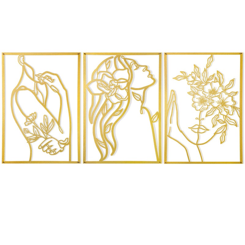 AGIOTA 3 Pcs Gold Wall Decor Above Bed Minimalist for Living Room Metal Line Art  Female Body Gold Room Decor for Bedroom Modern Wall Art for Indoor 15inch