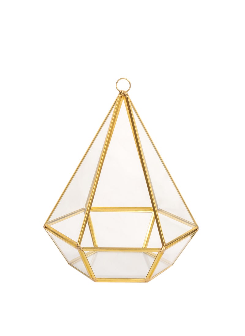 Gulf Flowers Gulf Flowers Glass Florarium – Gold Geometric Terrarium (D16cm x H20cm) for Succulents, Air Plants & Modern Home Decor 