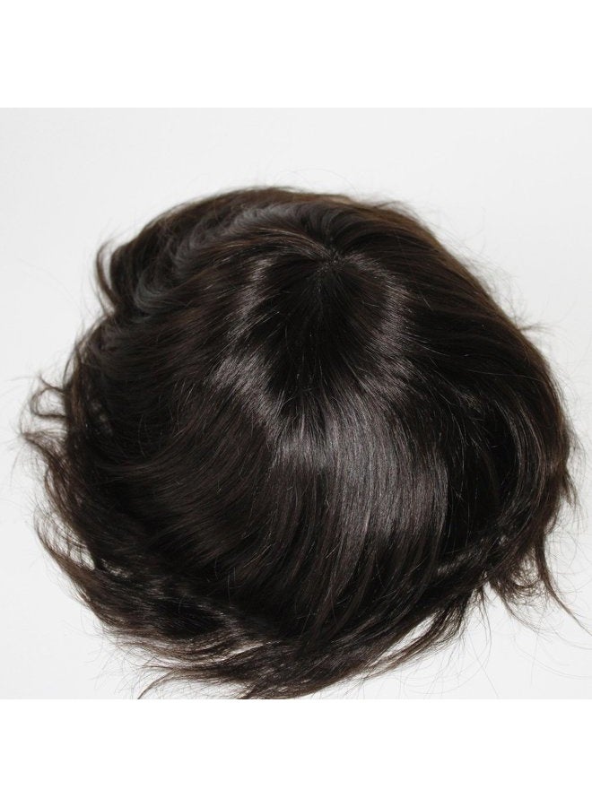 Lumeng Toupee for Men's Hair pieces and Wigs Human Hair Durable Mono Lace With Npu Size 6x8 Inch 6''Length Color 2# - Image 4