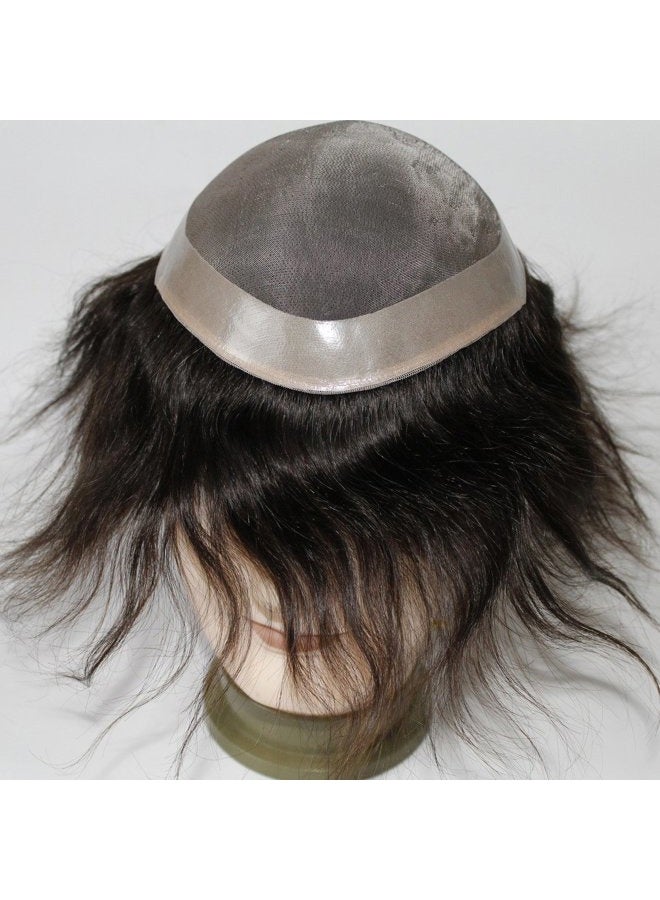 Lumeng Toupee for Men's Hair pieces and Wigs Human Hair Durable Mono Lace With Npu Size 6x8 Inch 6''Length Color 2# - Image 3