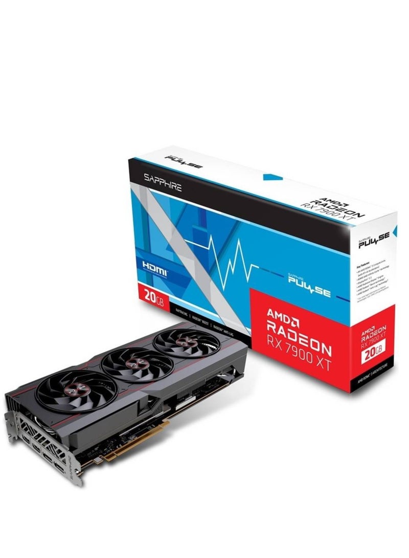 Sapphire PULSE AMD Radeon RX 7900 XT 20GB GDDR6 Graphics Card – 5nm RDNA 3 Architecture, 5376 Stream Processors, 84 Compute Units, 80MB Infinity Cache, Up to 2450 MHz Boost Clock, 4K Gaming, Tri-X Cooling, PCIe 4.0, 3x Fans, DisplayPort 2.1, HDMI 7680x4320, 2x 8-pin Power Connectors, UEFI BIOS Support | 11323-02-20G - Image 1