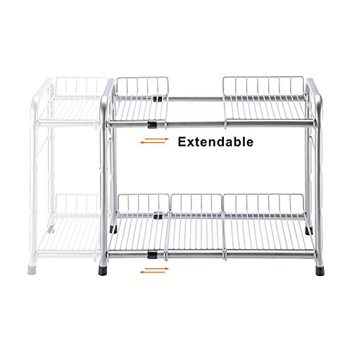 FlagShip 2 Tier Under Sink Organizers and Storage Rack Expandable Cabinet Shelf for Kitchen Bathroom Silver (17-25 inches) - Image 3