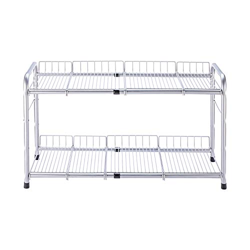 FlagShip 2 Tier Under Sink Organizers and Storage Rack Expandable Cabinet Shelf for Kitchen Bathroom Silver (17-25 inches) - Image 1