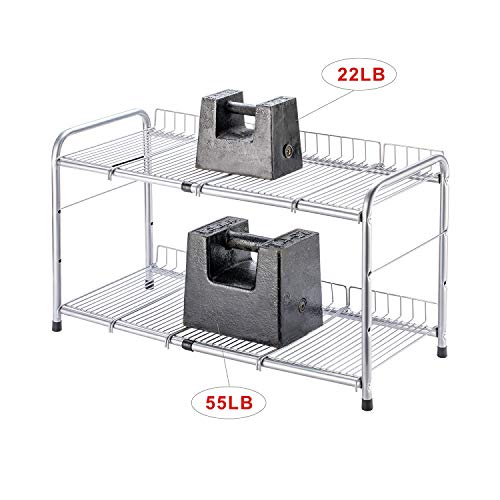 FlagShip 2 Tier Under Sink Organizers and Storage Rack Expandable Cabinet Shelf for Kitchen Bathroom Silver (17-25 inches) - Image 5
