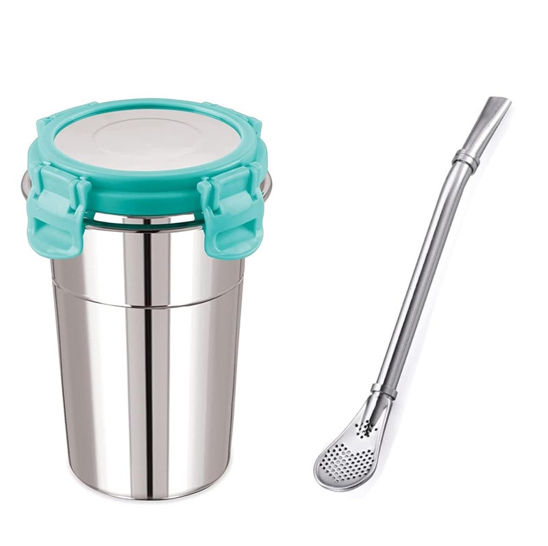 TYAGY TYAGY Stainless Steel Airtight Tumbler with Drinking Filter Strainer Straw Spoon 400MLMulticolor  - Image 1