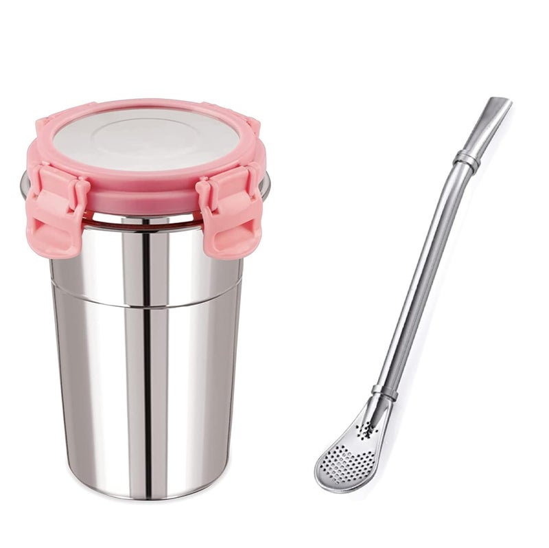 TYAGY TYAGY Stainless Steel Airtight Tumbler with Drinking Filter Strainer Straw Spoon 400MLMulticolor  - Image 4
