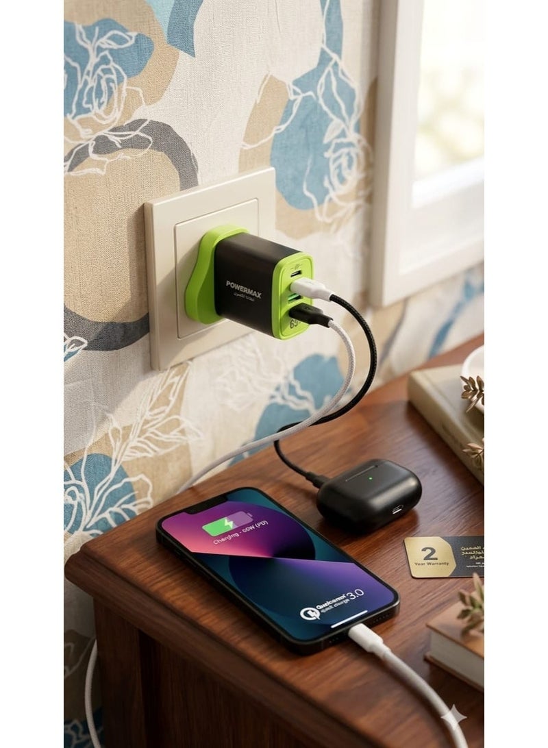 PowerMax ProMax 65W 3.0 Dual Port Fast Charger - Compact Wall Adapter for iPhone and Android,  Fast Charging with 1 USB-C and 1 USB-A Ports - Image 4