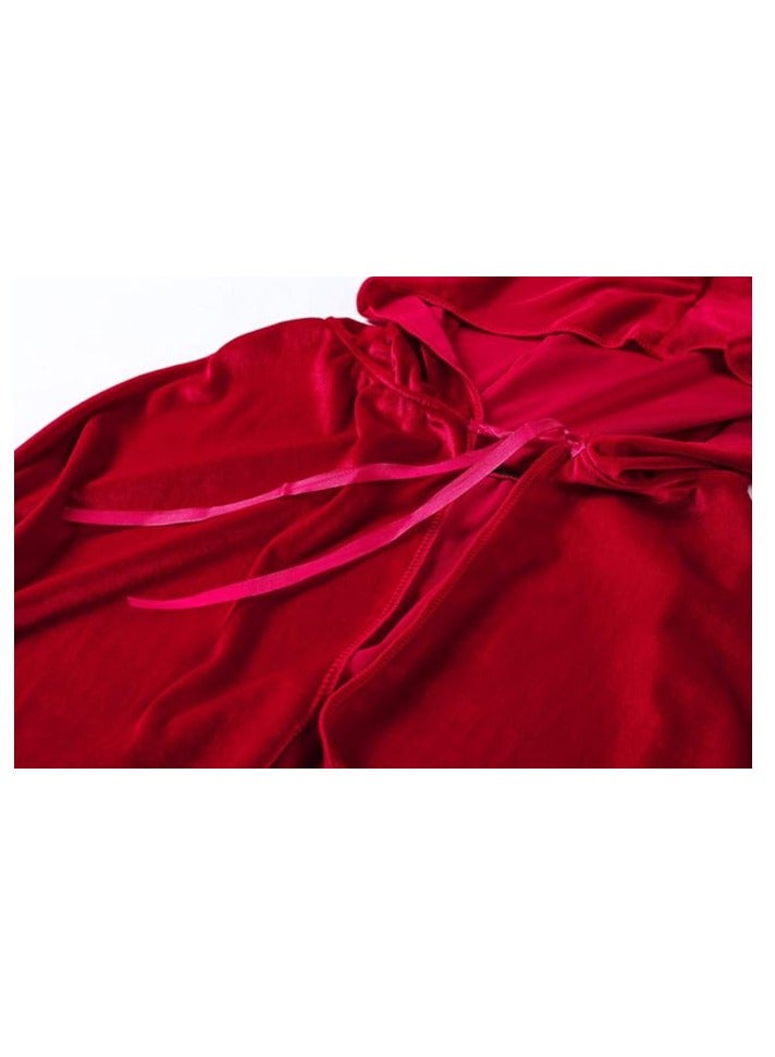 RED VELVET CLOACK WITH HOOD 130 CM  - Image 4