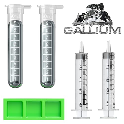 Gallant Metals معدن الجاليوم السائل 100 جرام، 99.99% نقي - زجاجتان 50 جرام (100 جرام)، حقنتان، ثلاث مكعبات قالب سيليكون، ودليل كامل لتجارب العلوم DIY - Image 1