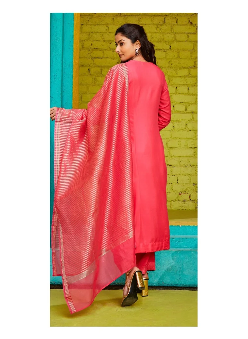 Biba  Fuschia Rayon Straight Suit Set for Women | Best Price UAE