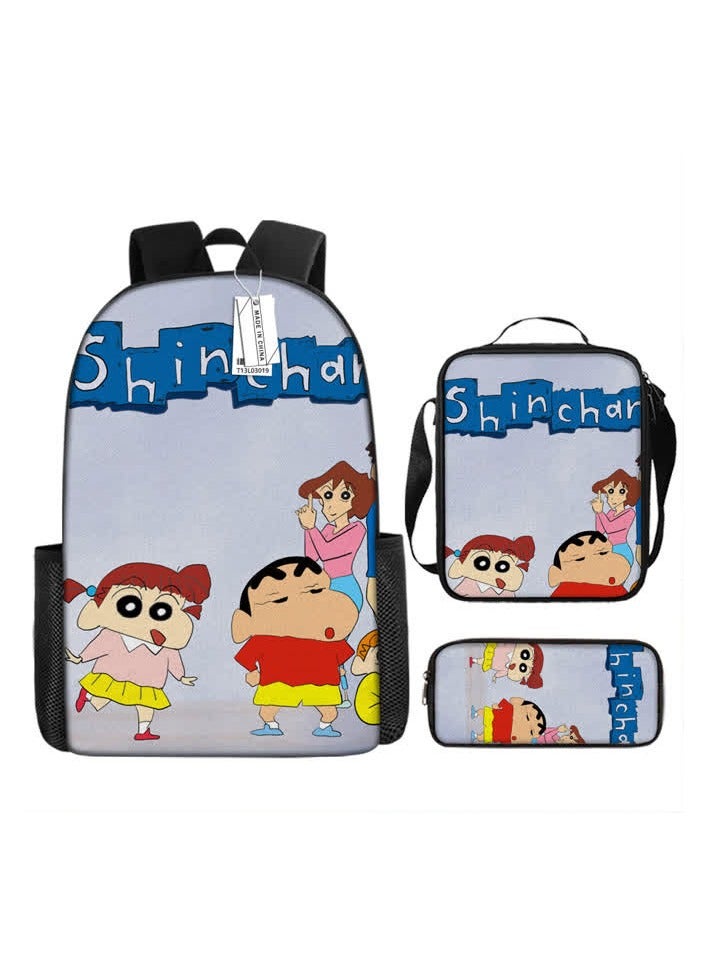 general Crayon Shin-chan cartoon backpack primary and secondary school students' schoolbag large-capacity backpack printed satchel pen bag,4-Three-piece set (backpack + sack + pen bag) - Image 1