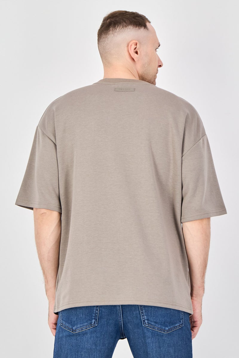 Algspar Men Crew Neck Short Sleeve Graphic Print T-Shirt, Taupe - Image 3