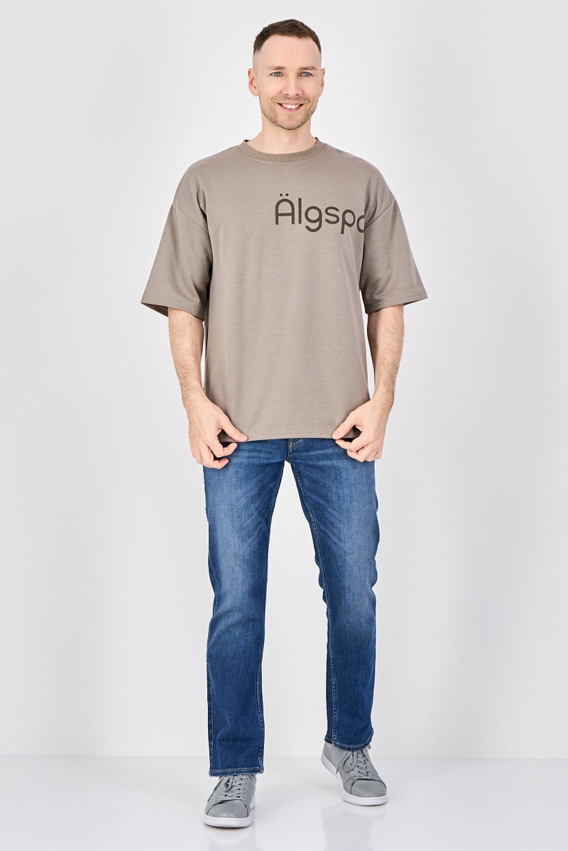 Algspar Men Crew Neck Short Sleeve Graphic Print T-Shirt, Taupe - Image 4