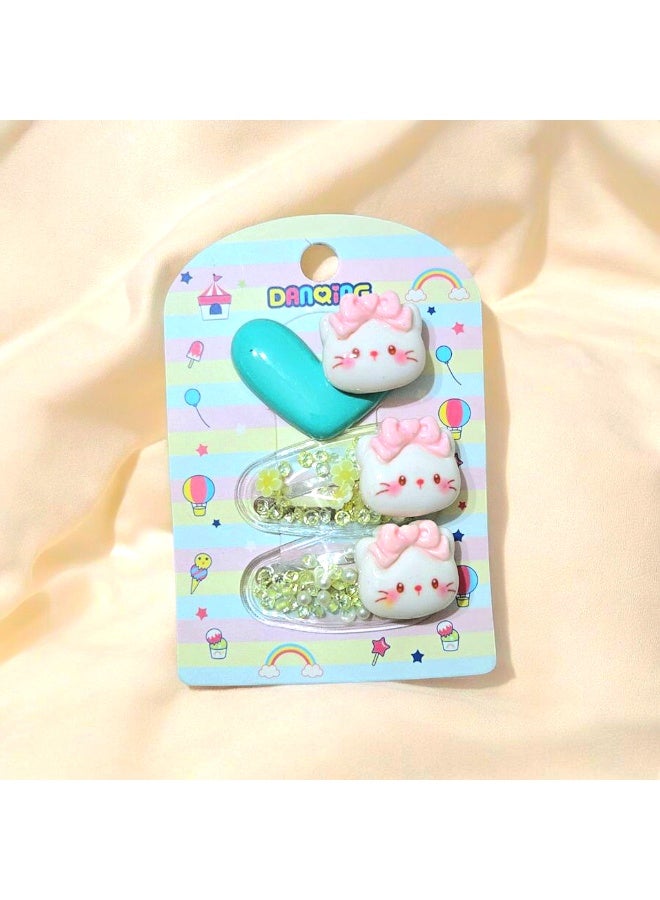 مجموعة من ٣ كلبس للشعر / اخضر - Image 1