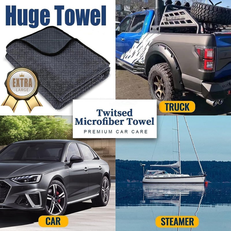 Aputue Microfiber Towels for Cars, 60x90CM Car Drying Towel with Extra Large Super Absorbent, 600 GSM Microfiber Towels with Ultra Soft, Car Wash Drying Towel for Cars Polishing, Waxing And Cleaning - Image 5