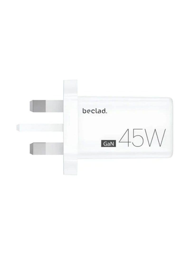 beclad GaN 45W Wall Charger Adapter - Ultra Fast Charging, USB-C Port, Overvoltage & Overcurrent Protection, Compatible with Smartphones and Tablets - White. - Image 1