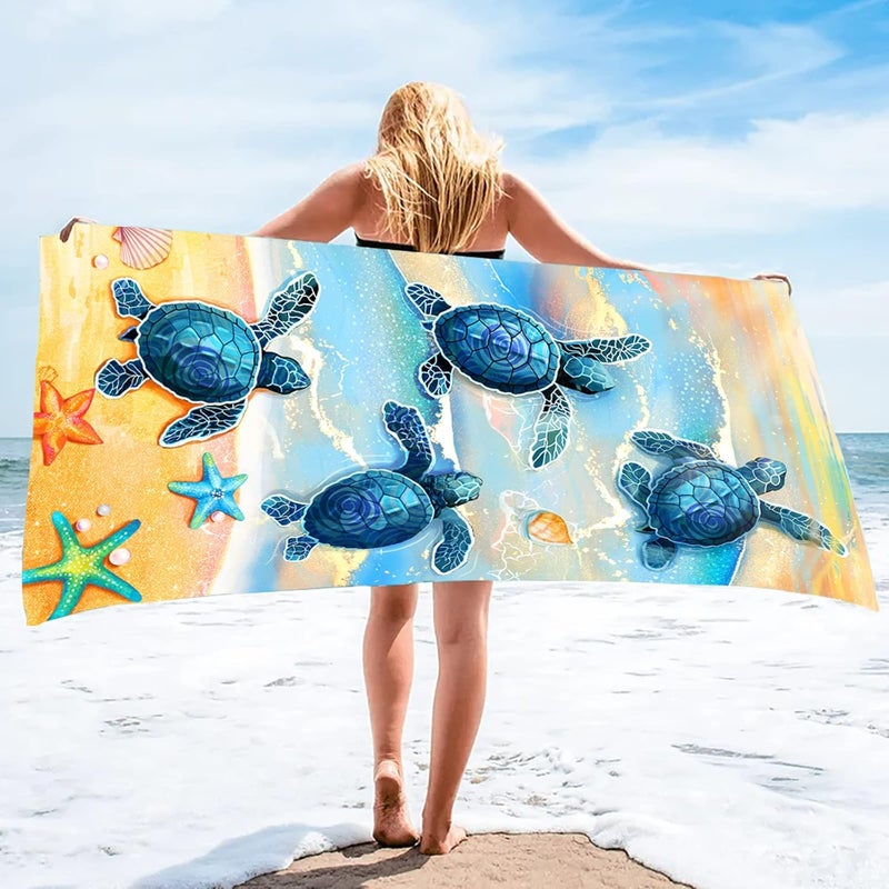 Bonsai Tree Turtle Beach Towel, Sea Turtles Large Microfiber Bath Towel Gifts for Women, Ocean Summer Starfish Seashells Funny Sand Free Quick Dry Travel Towels for Yoga Sports 31" x 63" - Image 5