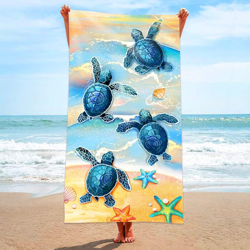 Bonsai Tree Turtle Beach Towel, Sea Turtles Large Microfiber Bath Towel Gifts for Women, Ocean Summer Starfish Seashells Funny Sand Free Quick Dry Travel Towels for Yoga Sports 31" x 63" - Image 1