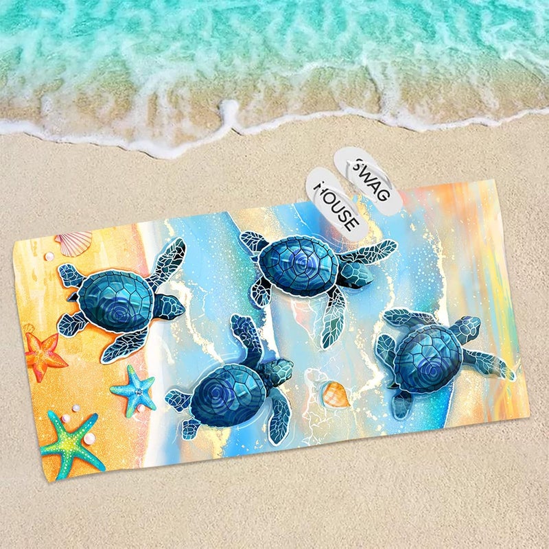 Bonsai Tree Turtle Beach Towel, Sea Turtles Large Microfiber Bath Towel Gifts for Women, Ocean Summer Starfish Seashells Funny Sand Free Quick Dry Travel Towels for Yoga Sports 31" x 63" - Image 2
