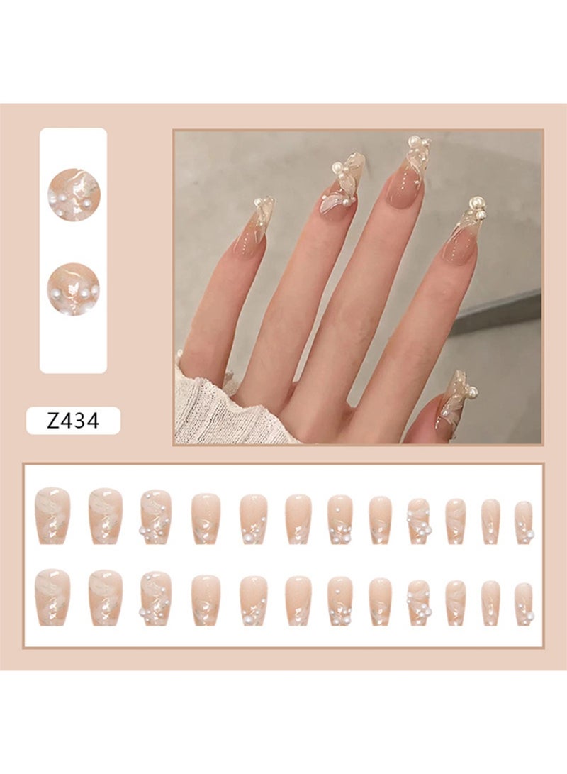 NIBEMINENT 24 قطعة من الأظافر الزائفة، أظافر ضغط، 12 حجم في الصندوق، مانيكير باليه متوسط الطول، فن أظافر لامع بلون خالص، فن أظافر فراشة، رقعة أظافر زائفة - Image 1