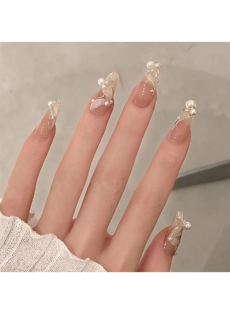 NIBEMINENT 24 قطعة من الأظافر الزائفة، أظافر ضغط، 12 حجم في الصندوق، مانيكير باليه متوسط الطول، فن أظافر لامع بلون خالص، فن أظافر فراشة، رقعة أظافر زائفة - Image 2