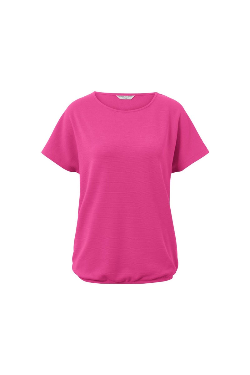 Tchibo Women Round Neck Short Sleeve Textured Top, Pink  - Image 3
