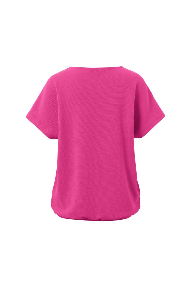 Tchibo Women Round Neck Short Sleeve Textured Top, Pink  - Image 4
