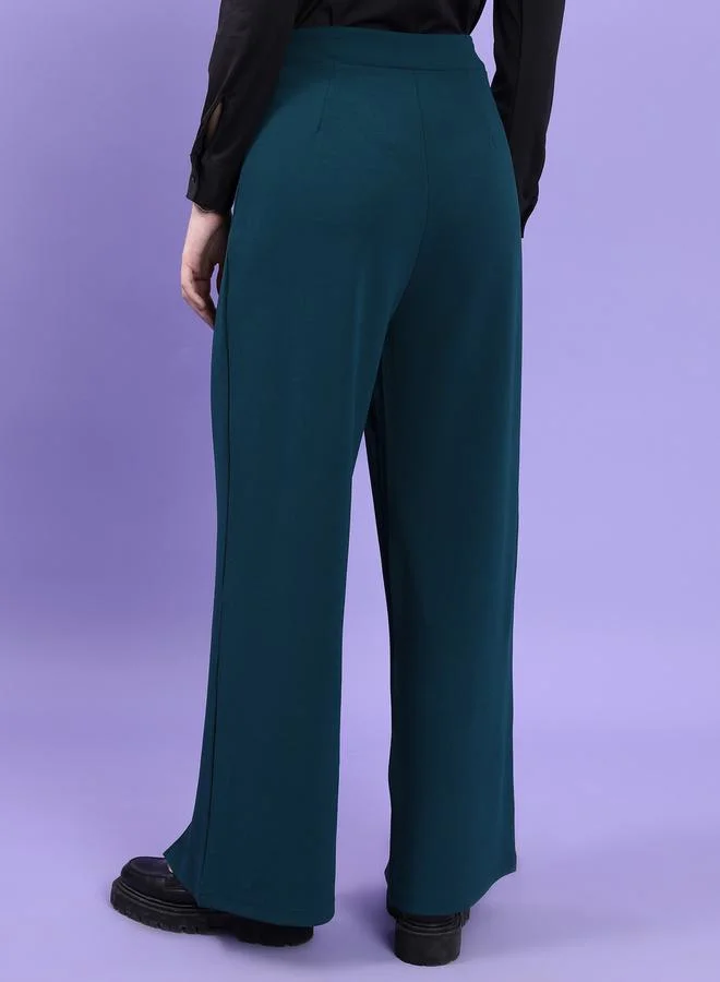 Tokyo Talkies High Rise Button Detail Pintuck Slit Hem Trousers by Styli
