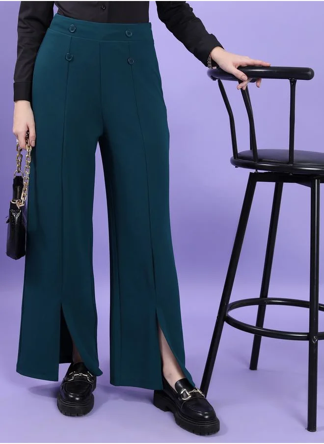 طوكيو توكيز High Rise Button Detail Pintuck Slit Hem Trousers