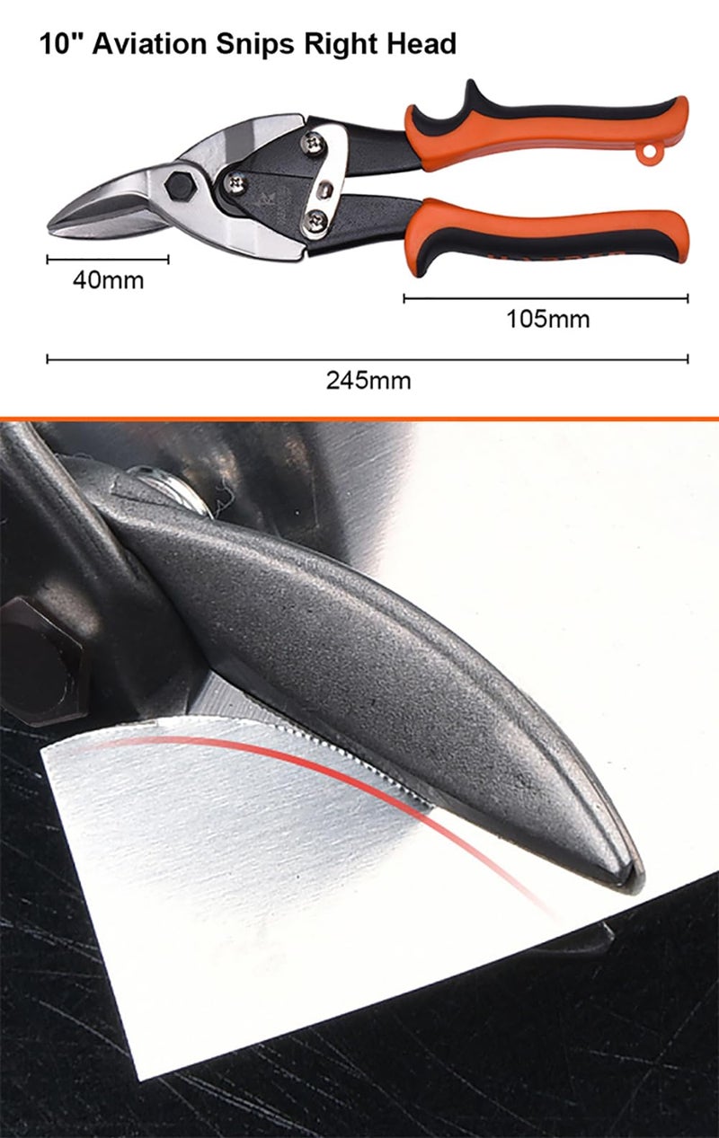 Harden 10" Aviation Tin Snips Right Head Multi-Hand Cutting Tool - Cut Staggered Tin Snips with Forged Blade. - Image 4