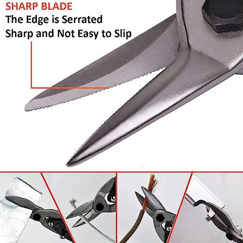 Harden 10" Aviation Tin Snips Right Head Multi-Hand Cutting Tool - Cut Staggered Tin Snips with Forged Blade. - Image 3