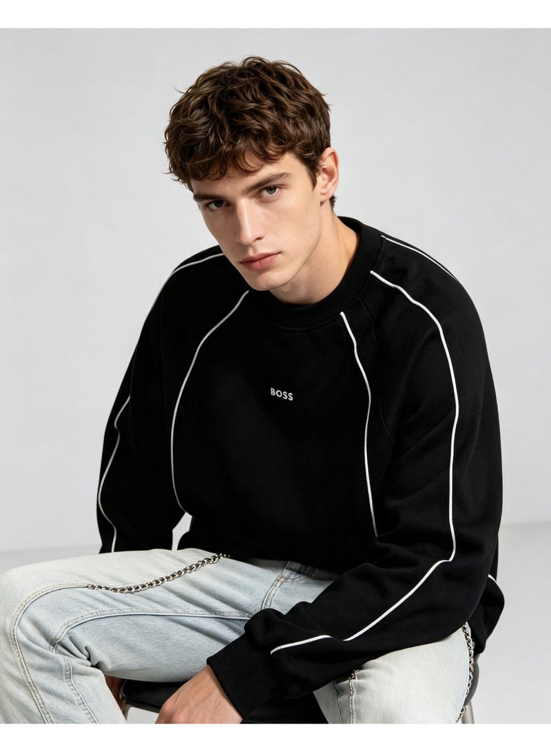 BOSS Men Raglan Long Sleeve Sweatshirt Contrast Line Crew Neck Casual Daily Loose Pullover Black - Image 3