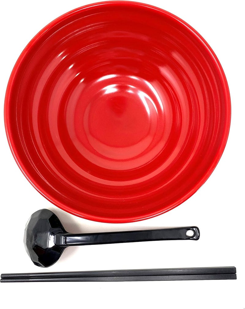 TJ Global 48 Ounce Red and Black Large Melamine Japanese Ramen Noodle Soup Bowl Set Hard Plastic Dishware for Udon Soba Pho Asian Noodles  D8 x H4 Comes with chopsticks and spoons 1 Set - Image 5