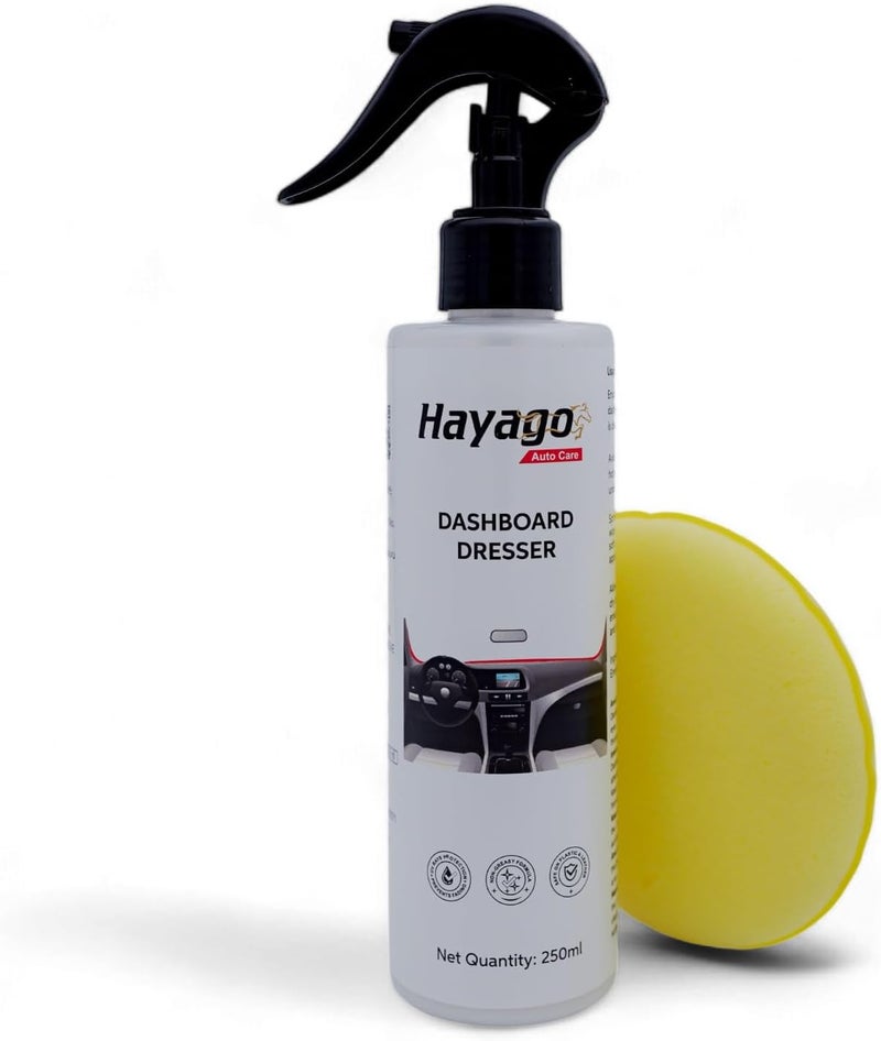 Hayago ملمع لوحة القيادة (250 مل) | حماية من الأشعة فوق البنفسجية وتعزيز اللمعان | استعادة البلاستيك والجلد والفينيل والمطاط. حماية كاملة من الأشعة فوق البنفسجية والتشقق والبهتان في داخل السيارة. - Image 1