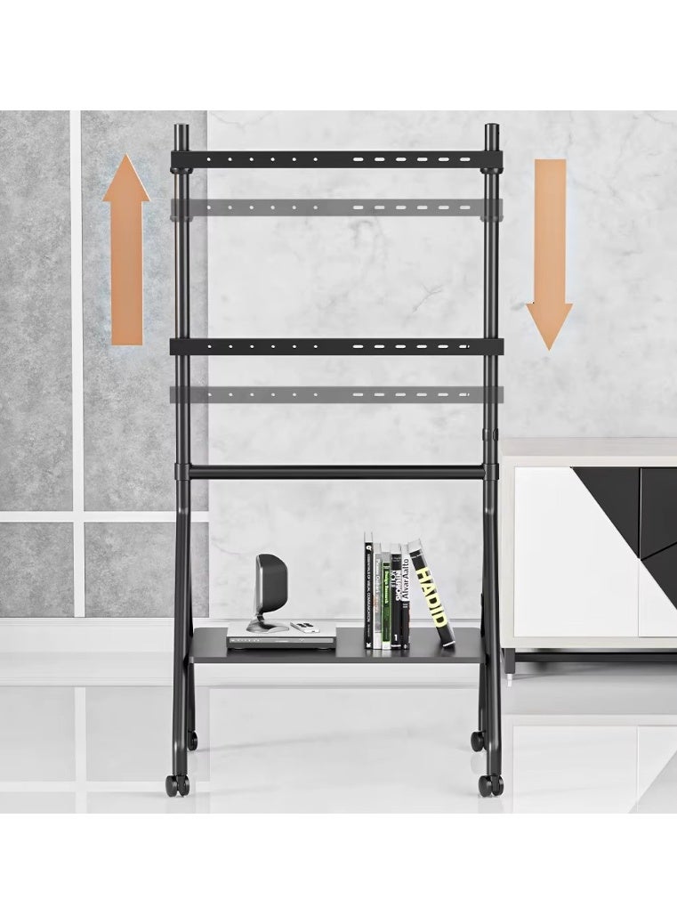 BEETEC Mobile TV Stand for 32–86 Inch Screens, Height Adjustable Rolling TV Cart with Lockable Wheels, VESA 600x400mm, Max Load 45 kg, Cable Management, Sliding Pivot, Shelf Load 10kg , Black | TF-RG9B - Image 3