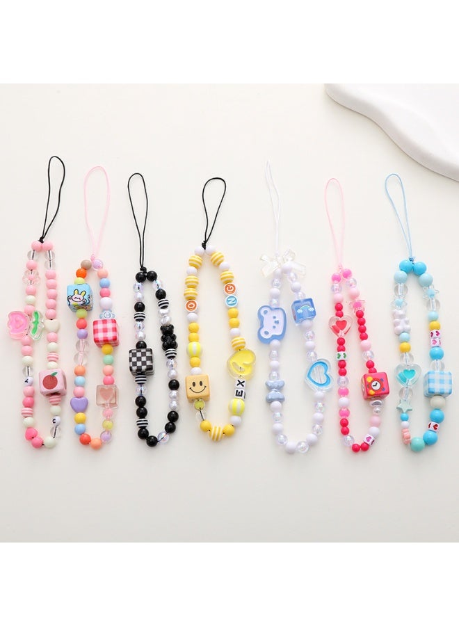 NIBEMINENT Beaded Phone Lanyard, Anti Lost Removable Wrist Strap, Little Bear Bracelet Pendant, Phone Keychain Lanyard,K1802/Blue - Image 2