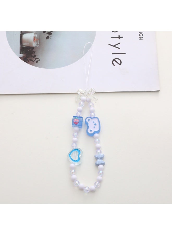 NIBEMINENT Beaded Phone Lanyard, Anti Lost Removable Wrist Strap, Little Bear Bracelet Pendant, Phone Keychain Lanyard,K1802/Blue - Image 1