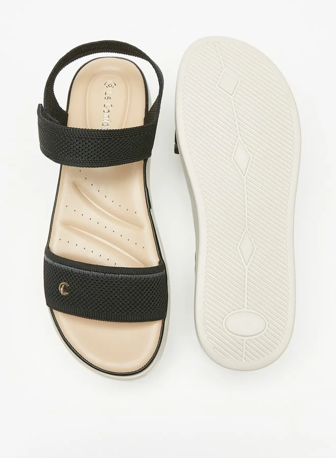 Le Confort Women Textured Flatform Heels Sandals with Hook and Loop Closure