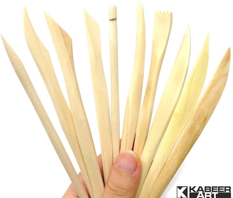 Kabeer Art Set of 10 Wooden Clay Tools with Double Sided Crafting Sculpting Modelling Pottery Ends - Image 3