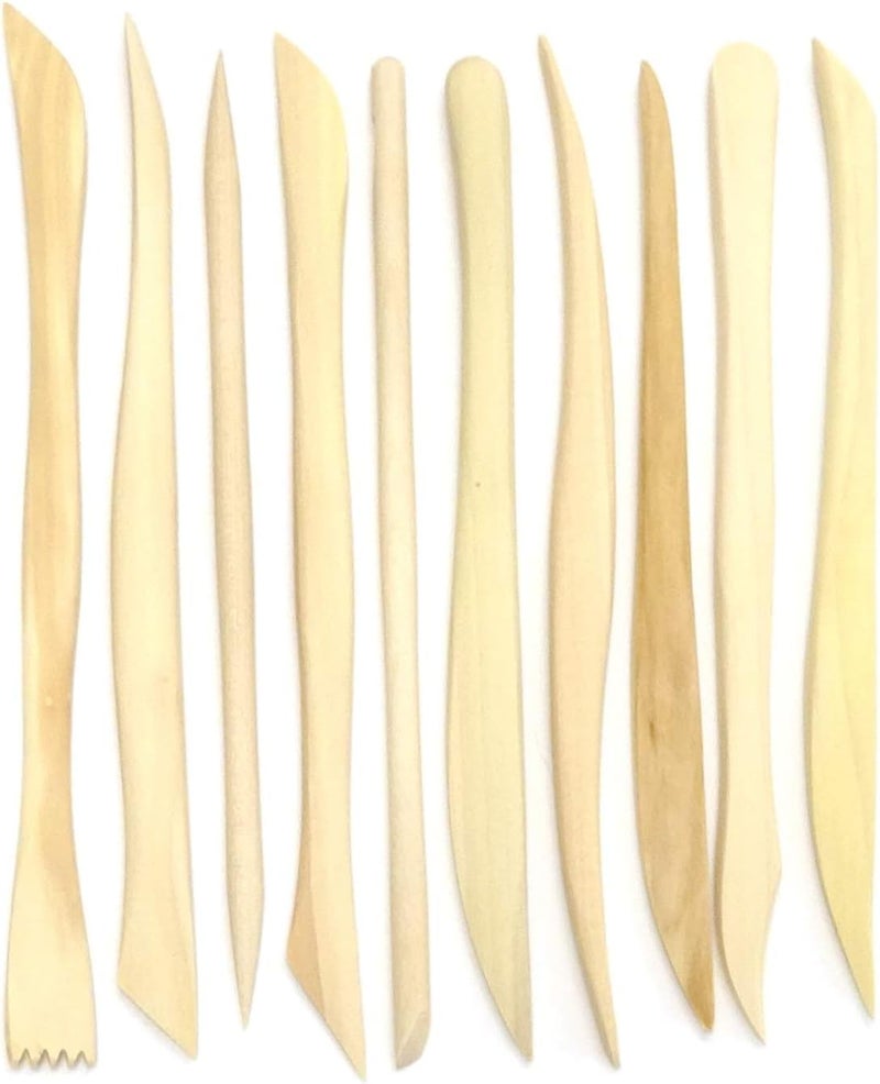 Kabeer Art Set of 10 Wooden Clay Tools with Double Sided Crafting Sculpting Modelling Pottery Ends - Image 1