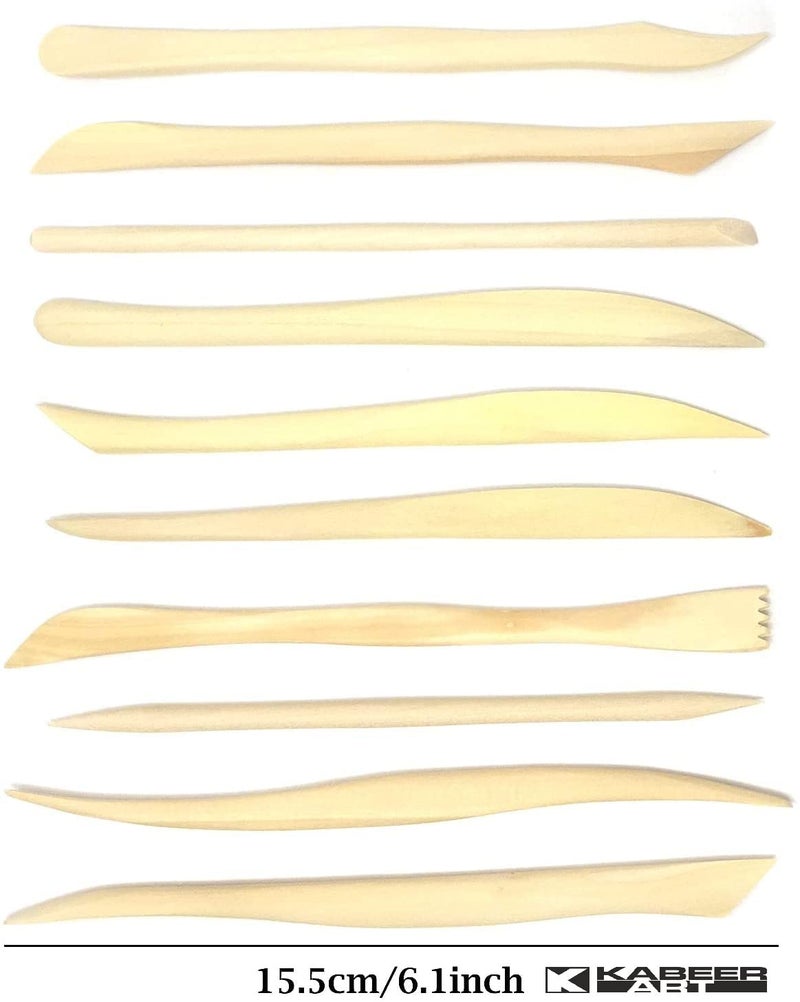 Kabeer Art Set of 10 Wooden Clay Tools with Double Sided Crafting Sculpting Modelling Pottery Ends - Image 2
