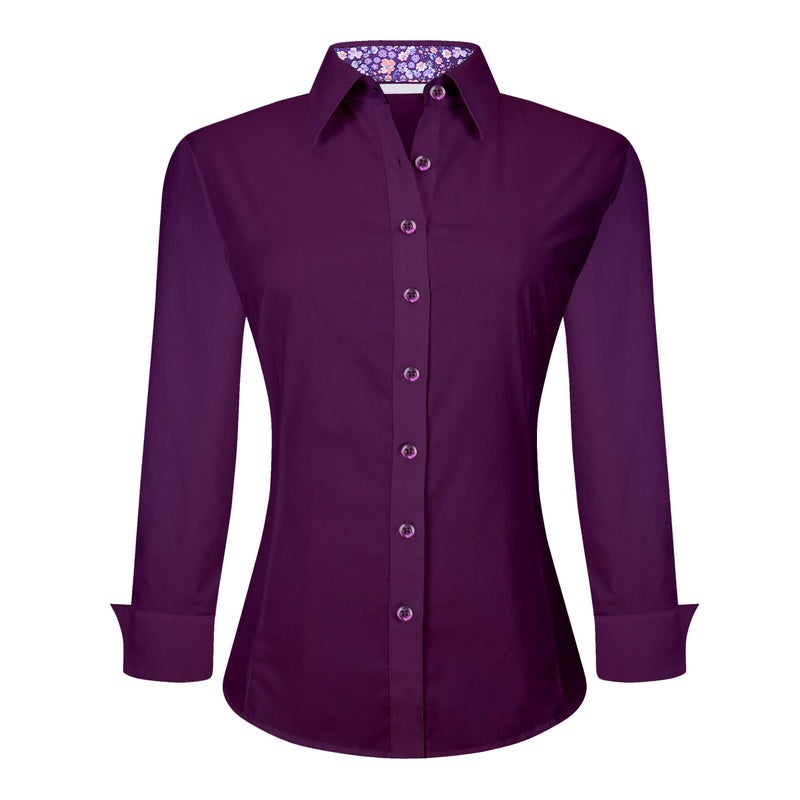 Alex Vando Womens Dress Shirts Wrinkle Free Regular Fit Long Sleeve Stretch Work Shirt,Purple,L - Image 1