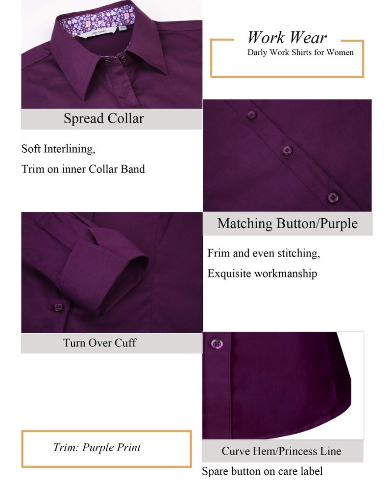 Alex Vando Womens Dress Shirts Wrinkle Free Regular Fit Long Sleeve Stretch Work Shirt,Purple,L - Image 4