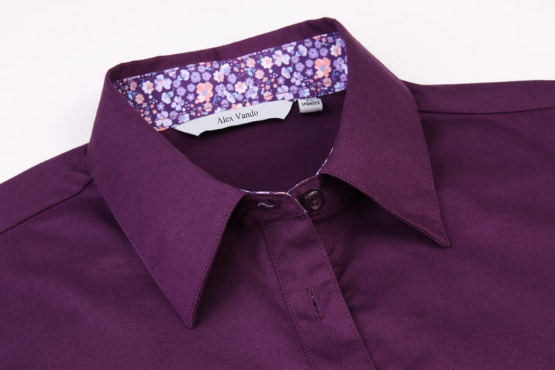 Alex Vando Womens Dress Shirts Wrinkle Free Regular Fit Long Sleeve Stretch Work Shirt,Purple,L - Image 3