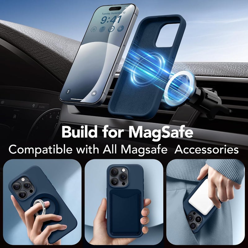 GONEZ Magnetic for iPhone 16 Pro Case, Compatible with MagSafe, [Screen Protector + Camera Lens Protector], Silicone Shockproof Anti-Scratch Protective Phone Case 6.3 inch, Dark Blue - Image 3