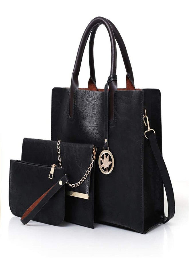 AlwaySky Women Handbags Sets 3 Pcs Large Capacity Handbag Chain Shoulder Bag Clutch Wrist Purse, Black - Image 1