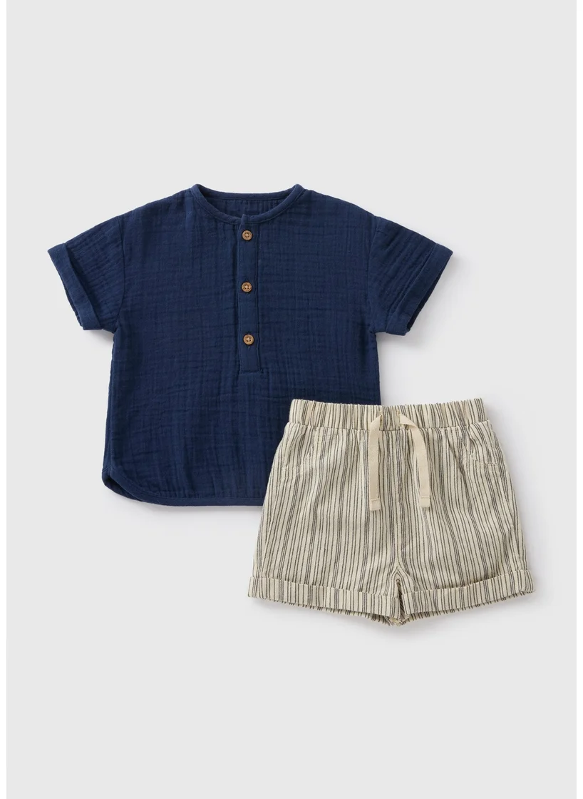 Matalan Baby Navy Crinkle Top & Short Set