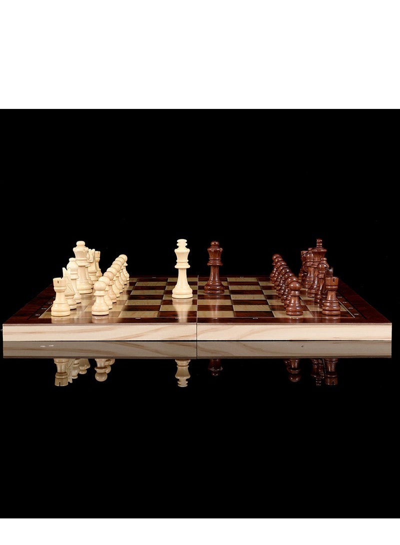 Beauenty 3 in 1 Chess Board Folding Top Grade Wooden Portable Traditional Classic Handwork Solid Wood Pieces Walnut Chessboard Children Gift Board Game for Adults W7725B  (Chess + Checkers and Backgammon) - Image 2